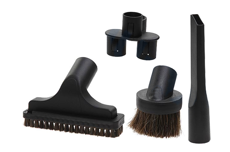 Borstelset 4-delig (plumeauborstel, kierenzuigmond, meubelborstel, houder voor op de zuigbuis )